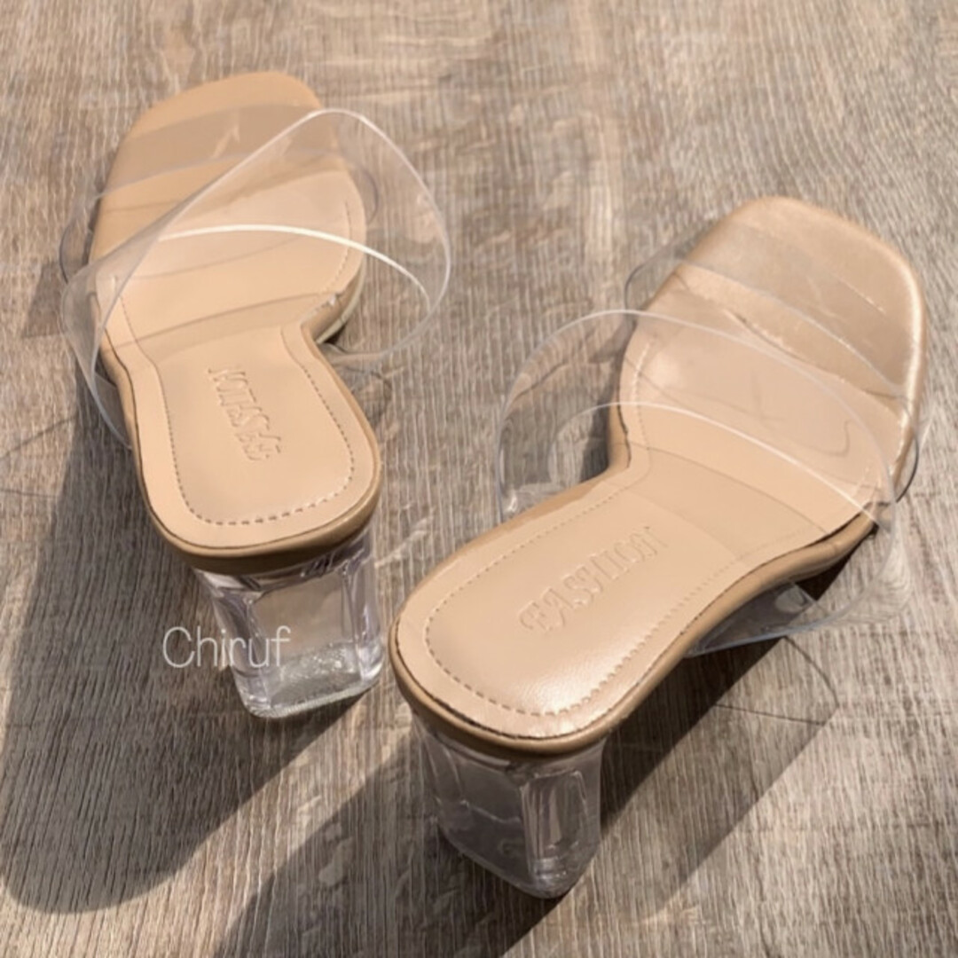 クリアストラップ サンダル 7cm 38 ハイヒール ベージュ プチプラ 定番 レディースの靴/シューズ(サンダル)の商品写真