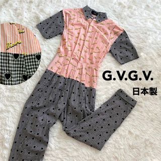 ジーヴィジーヴィ(G.V.G.V.)の【美品・希少】G.V.G.V. 半袖 オールインワン 派手総柄 ストライプ 34(オールインワン)