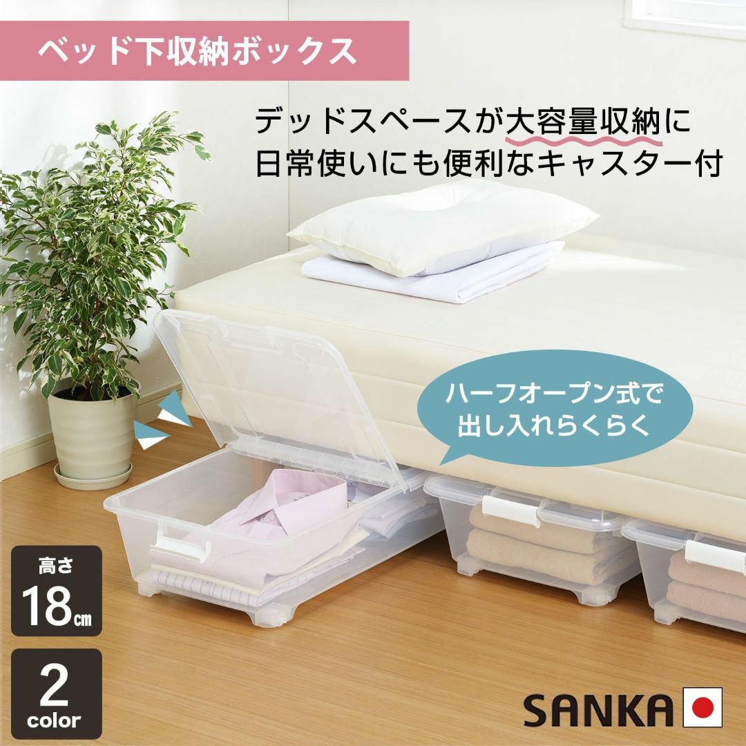 【色:ホワイト】サンカ ベッド下の高さにぴったりおさまる収納ボックス スモークホ