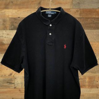 人気カラー　ラルフローレン　オーバーサイズ古着Ｌ　黒ブラック　半袖Ｔシャツ夏物(ポロシャツ)