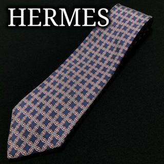 エルメス(Hermes)のエルメス リングチェック ネイビー＆レッド ネクタイ A105-L11(ネクタイ)