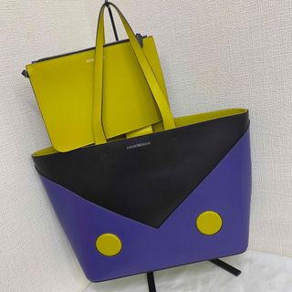 エンポリオアルマーニ(Emporio Armani)のエンポリオアルマーニ　トートバッグ　パープル　ブラック　ポーチ付き　no.55(トートバッグ)