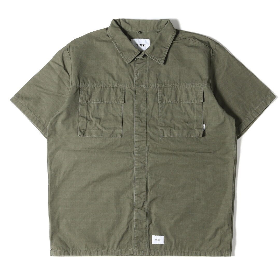 WTAPS ダブルタップス シャツ サイズ:XL 21SS リップストップ ミリタリー 半袖 シャツ LADDER / SS オリーブドラブ トップス カジュアルシャツ 【メンズ】