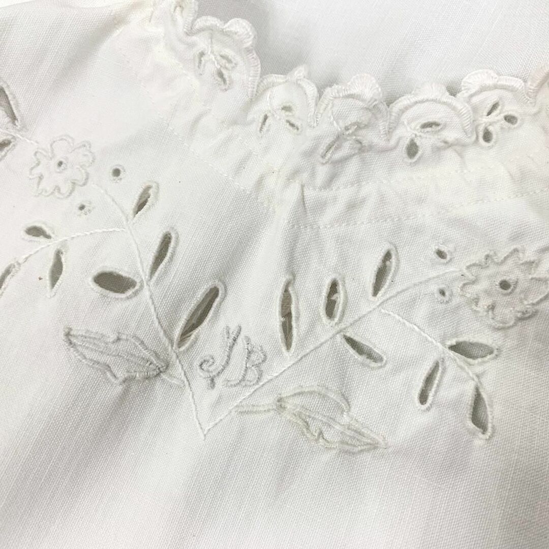 フランス アンティーク ヴィンテージ 花柄 スカラップ 刺繍 半袖 ワンピ