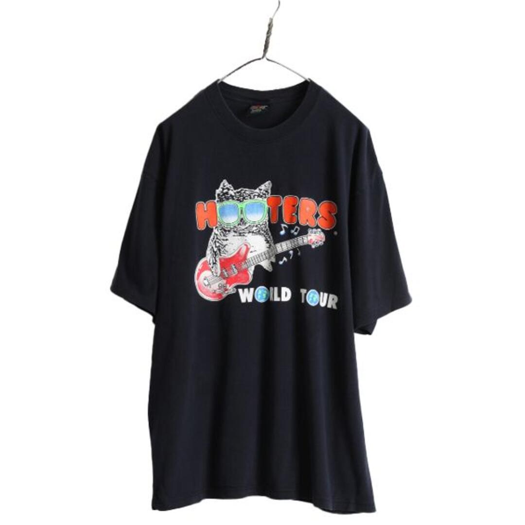 90s USA製 HOOTERS 両面 ツアープリント Tシャツ XL 黒 企業