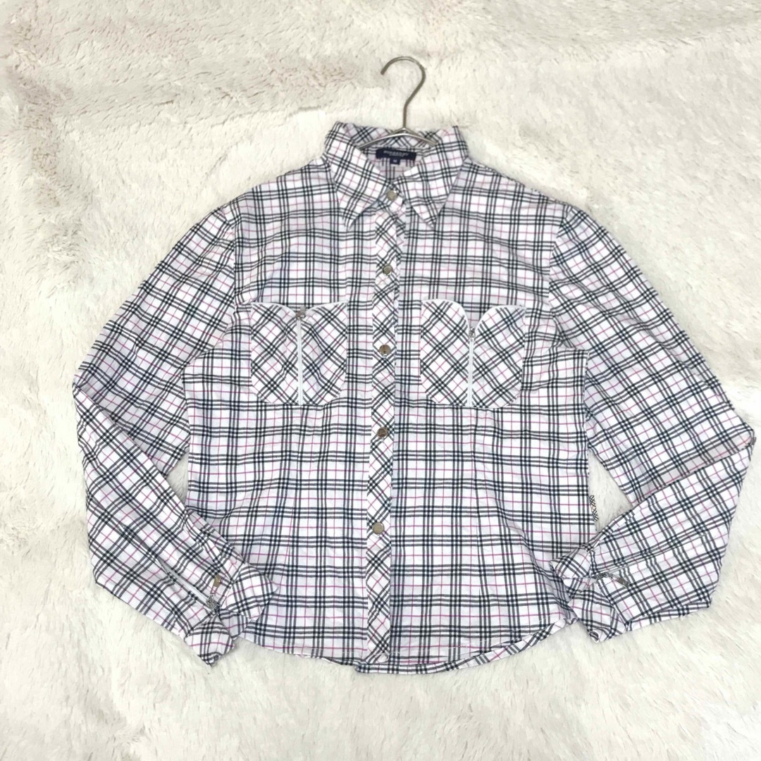 BURBERRY(バーバリー)の希少モデル BURBERRY ノバチェック シャツ 金具 ピンク ボタン 総柄 レディースのトップス(シャツ/ブラウス(長袖/七分))の商品写真