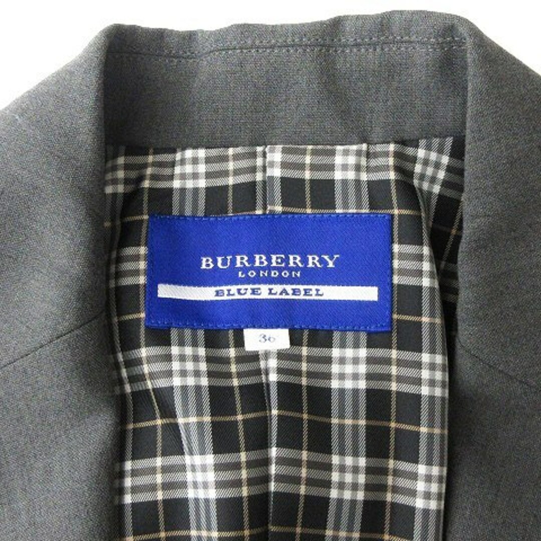 BURBERRY BLUE LABEL(バーバリーブルーレーベル)のバーバリーブルーレーベル テーラードジャケット 裏地チェック グレー 36 レディースのジャケット/アウター(テーラードジャケット)の商品写真