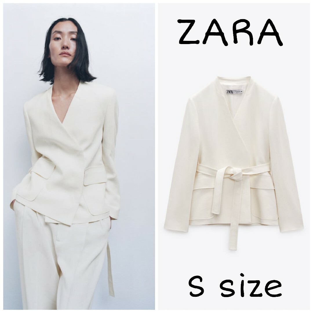 ZARA　リネンブレンドブレザー ベルト　Sサイズ　ホワイト