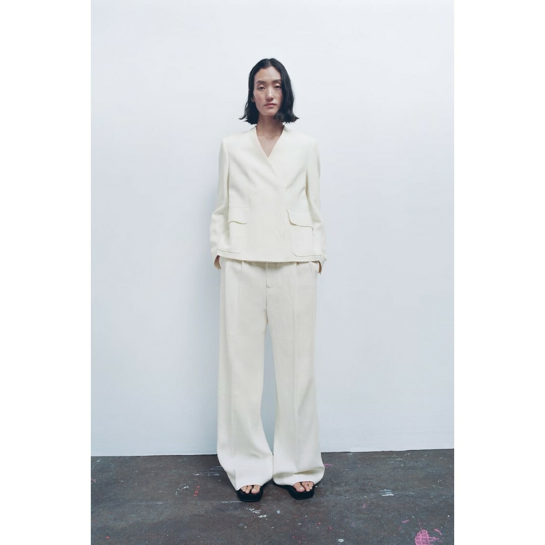 ZARA - ZARA リネンブレンドブレザー ベルト Sサイズ ホワイトの ZARA - ZARA リネンブレンドブレザー ベルト Sサイズ ホワイトの