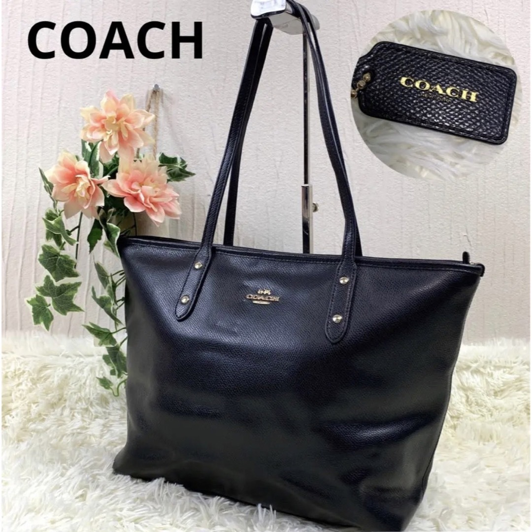 297. 美品 COACH コーチ トートバッグ チャーム レザー 馬車金具 黒 | フリマアプリ ラクマ