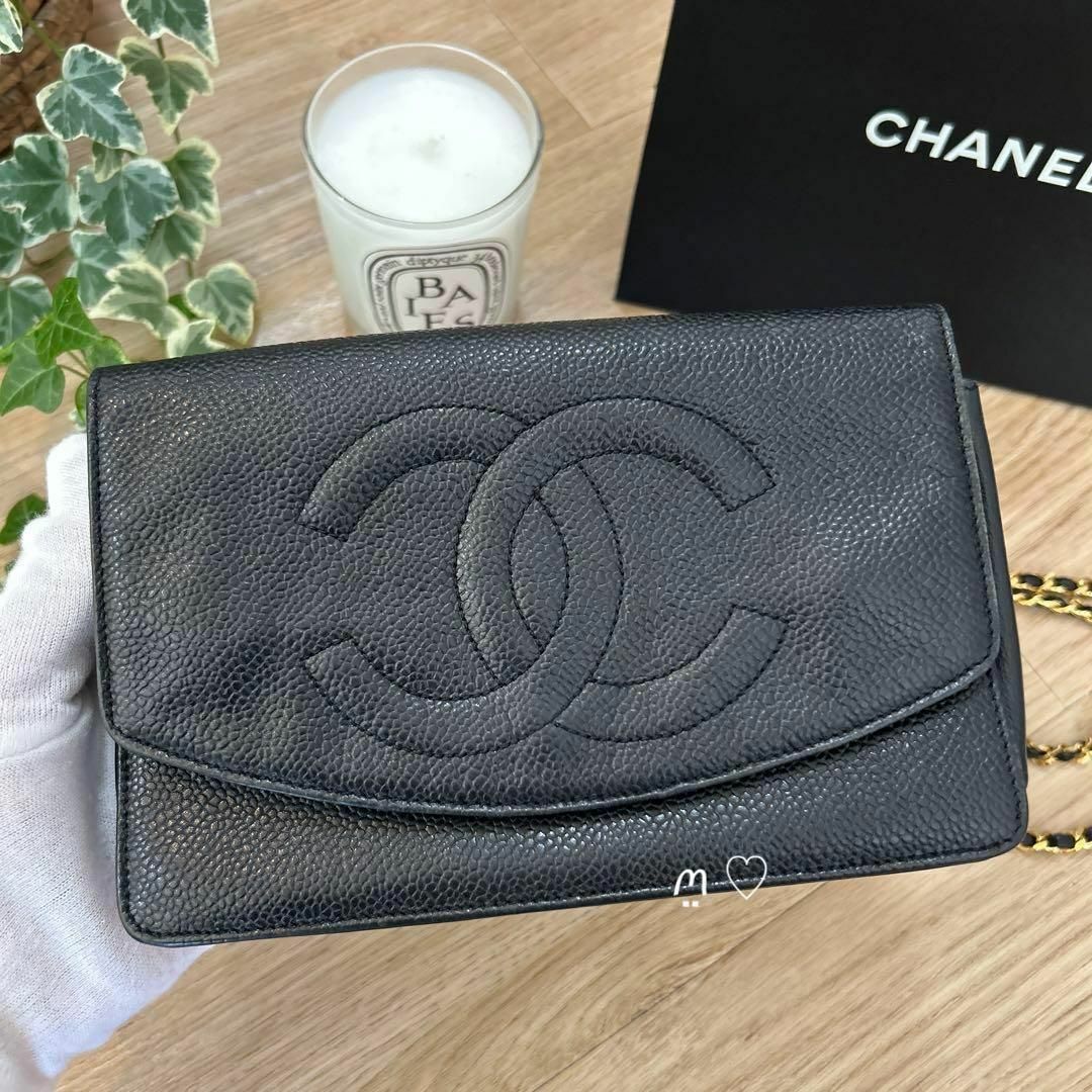 CHANEL　シャネル　ココマークチェーンウォレット　キャビアスキン　ブラック