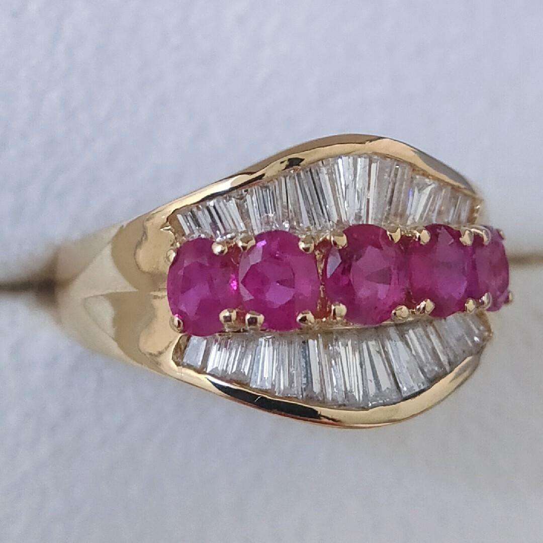 ダイヤモンド×ルビー リング K18YG 1.21ct 0.79ct 5.8g-