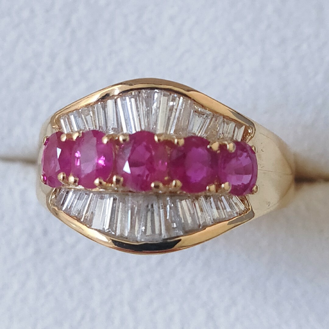ダイヤモンド×ルビー リング K18YG 1.21ct 0.79ct 5.8g-