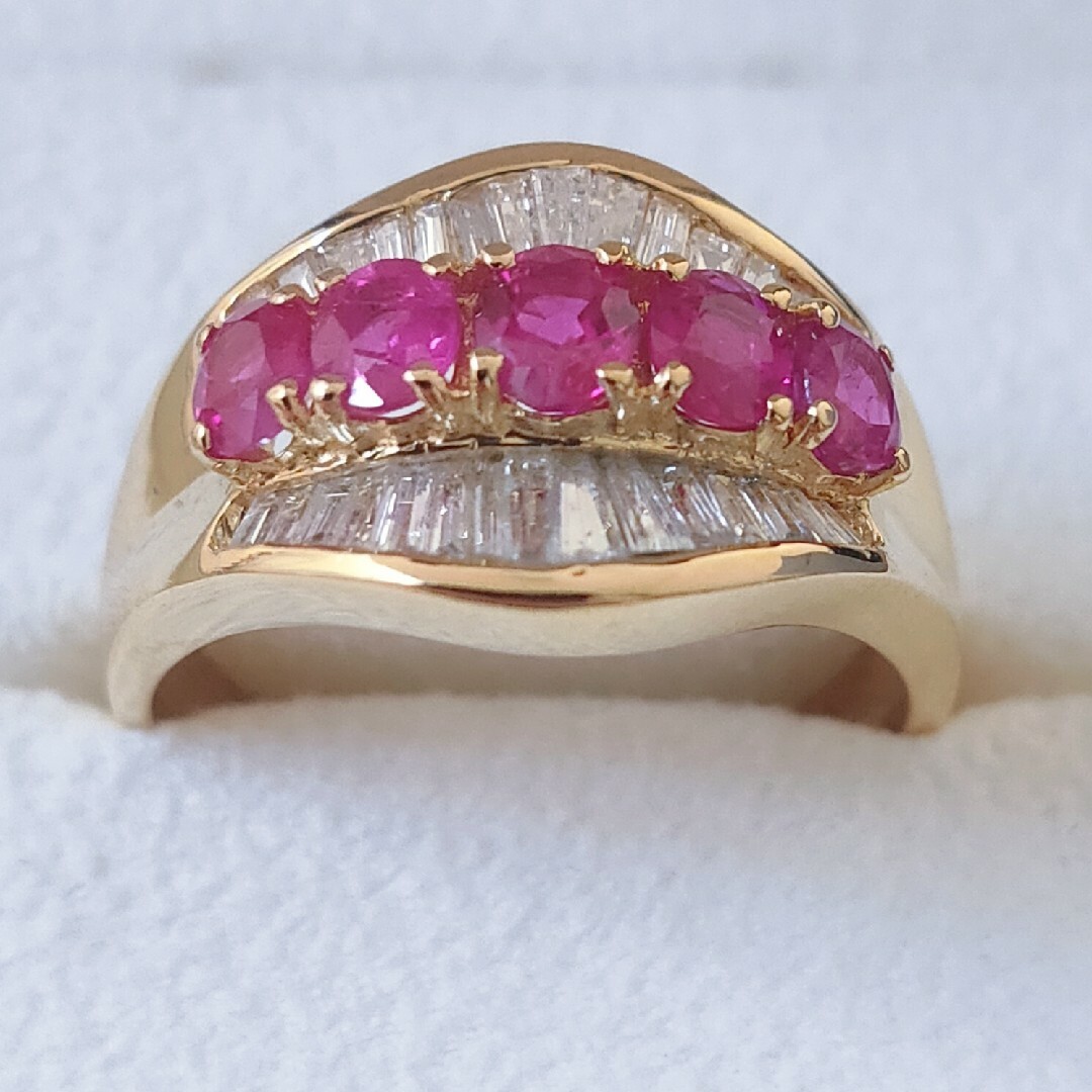 ダイヤモンド×ルビー リング K18YG 1.21ct 0.79ct 5.8g-