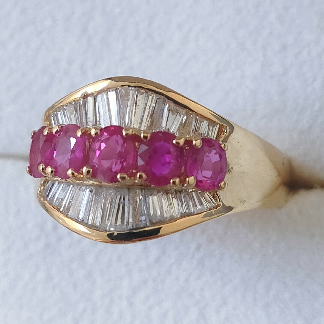 ダイヤモンド×ルビー リング K18YG 1.21ct 0.79ct 5.8g-