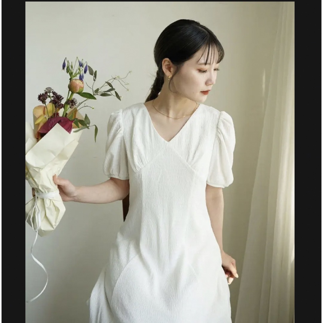 acka puff sleeve flare dress ホワイトワンピース