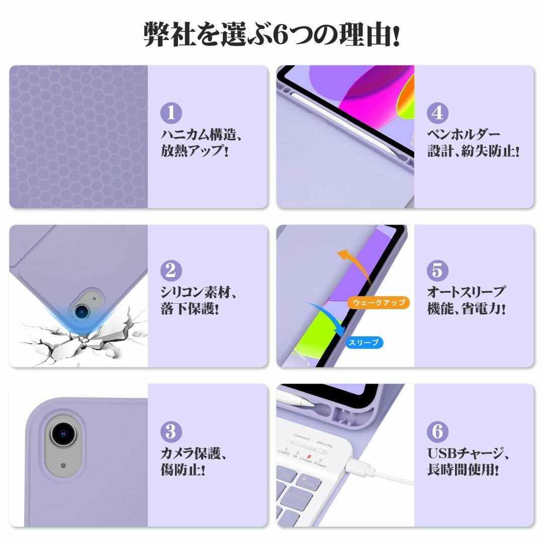 【色: パープル】iPad 第10世代 キーボード ケース GOOJODOQ (