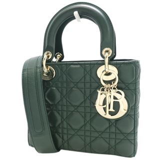 クリスチャンディオール(Christian Dior)のクリスチャンディオールハンドバッグ LADY DIOR MY ABCDIOR バッグ スモール ラムスキン カナージュ ダークグリーン 40601098851(ハンドバッグ)