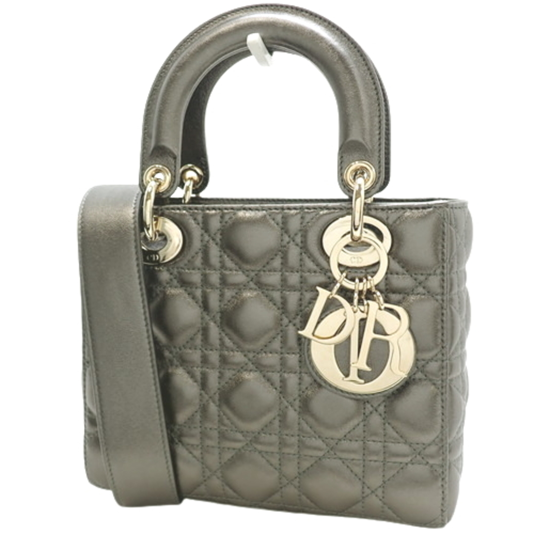 クリスチャンディオールハンドバッグ LADY DIOR MY ABCDIOR バッグ カーフ カナージュ メタリックガンメタル グレー灰 40601098865ファスナーポケットx1外側表面