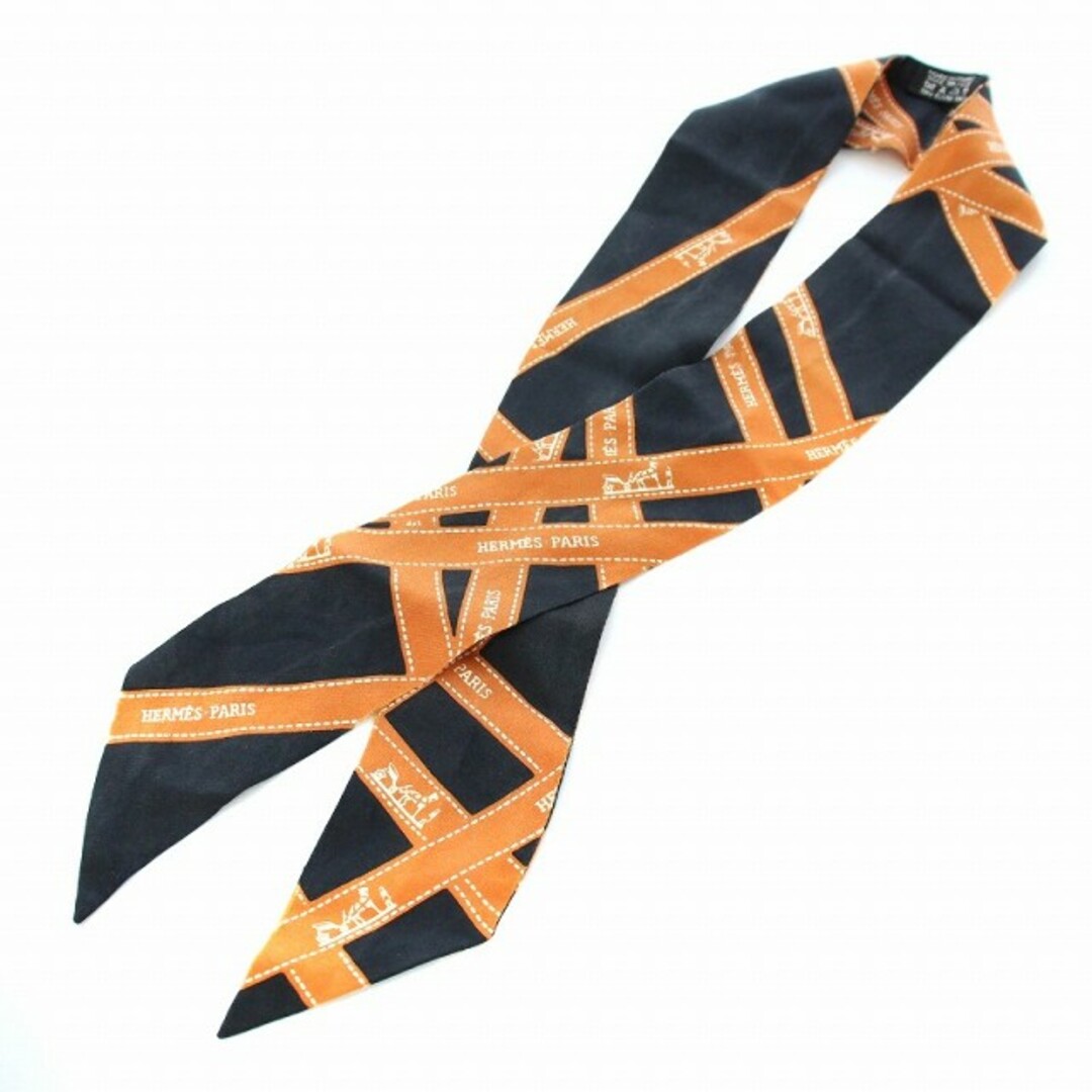 Hermes - エルメス ツイリー ボルデュック リボン スカーフ シルク 黒
