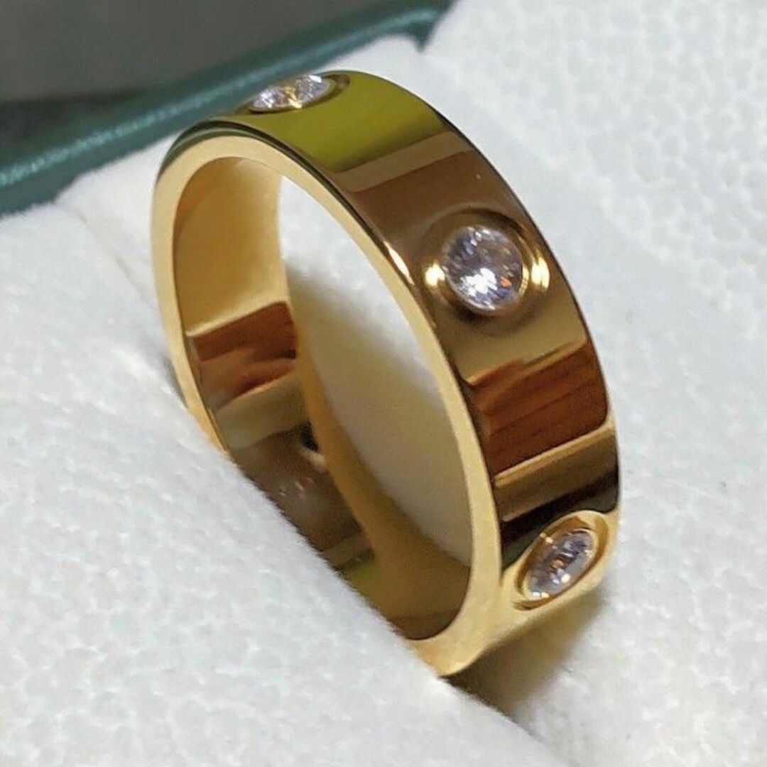 ゴールド＆シルバー12号の計2点　指輪　6mm幅　 czフルダイヤ　ステンレス レディースのアクセサリー(リング(指輪))の商品写真