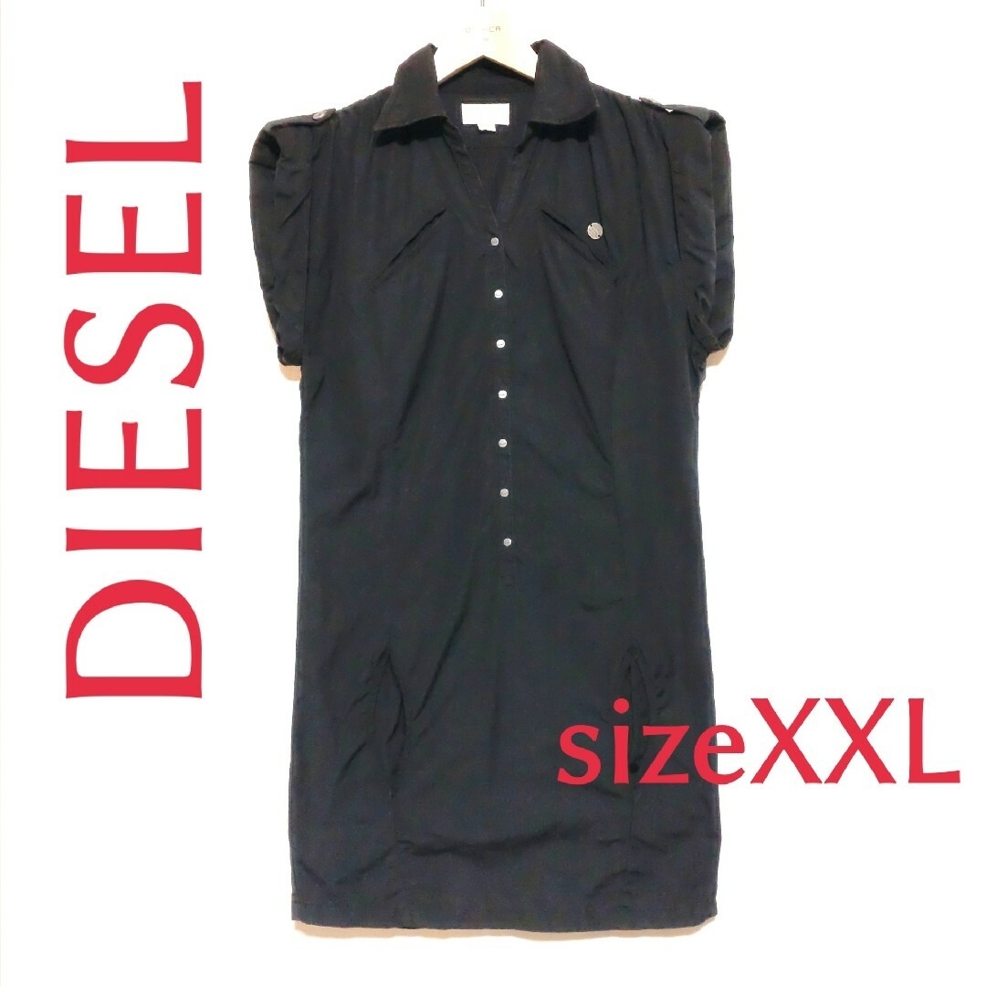 DIESEL(ディーゼル)のディーゼルDIESSEL　ブラック　ストレートワンピース　大きいサイズXXL レディースのワンピース(ひざ丈ワンピース)の商品写真