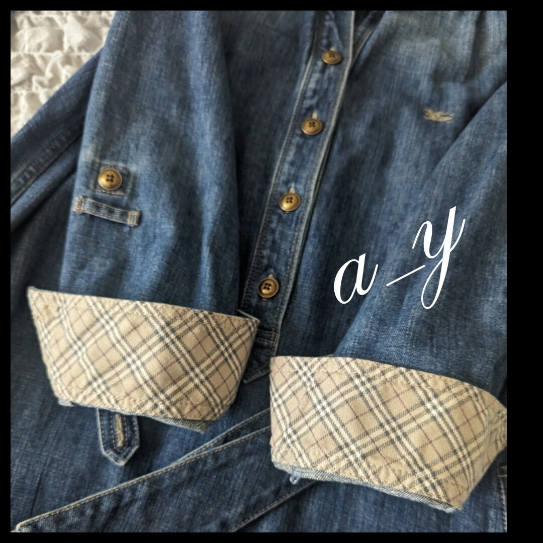 BURBERRY BLUE LABEL(バーバリーブルーレーベル)の【状態良好】バーバリーブルーレーベル☆希少USED加工デニムワンピース レディースのワンピース(ひざ丈ワンピース)の商品写真