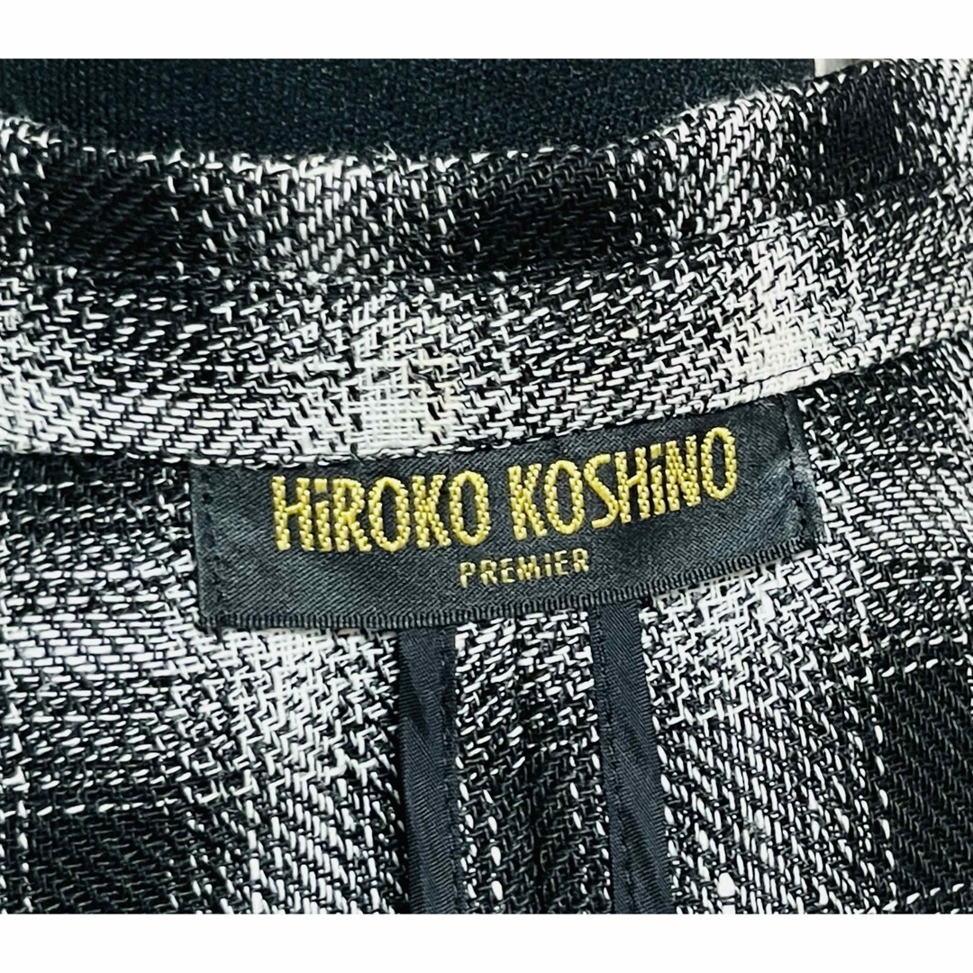 HIROKO KOSHINO(ヒロココシノ)のほぼ未使用！ヒロココシノ　size40 麻100% ジャケット　白黒　涼しい レディースのジャケット/アウター(テーラードジャケット)の商品写真