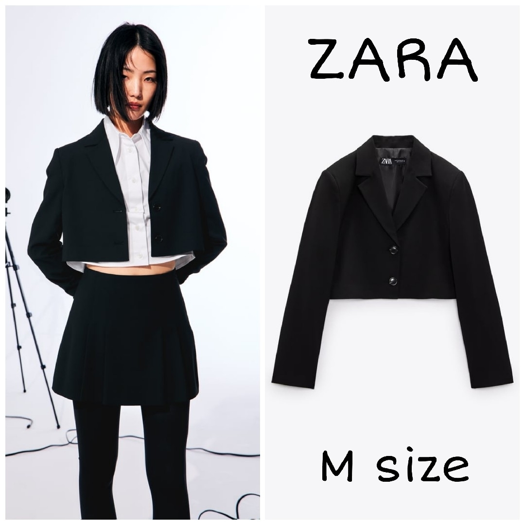 ZARA - ZARA クロップド ブレザー Mサイズ ブラックの通販 by ZARA - ZARA クロップド ブレザー Mサイズ ブラックの通販 by