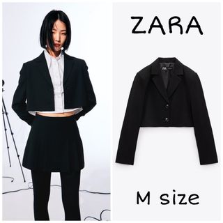 ザラ(ZARA)のZARA　クロップド ブレザー　Mサイズ　ブラック(テーラードジャケット)