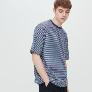 ユニクロ(UNIQLO)のユニクロ　オーバーサイズボーダーTシャツ（5分袖）サイズXL(Tシャツ/カットソー(半袖/袖なし))