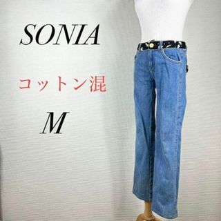 ソニア(SONIA)のソニア　異素材ストレートパンツ　デニム　星柄　カジュアル　薄手　インディゴ(デニム/ジーンズ)