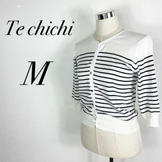 テチチ(Techichi)のテチチ カーディガン ボーダー柄　薄手　七分袖　羽織　春夏服　通勤　デート　白(カーディガン)