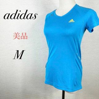 アディダス(adidas)のアディダス　ロゴプリントTシャツ　通気性抜群　スポーツ　運動用　薄手　青半袖(Tシャツ(半袖/袖なし))