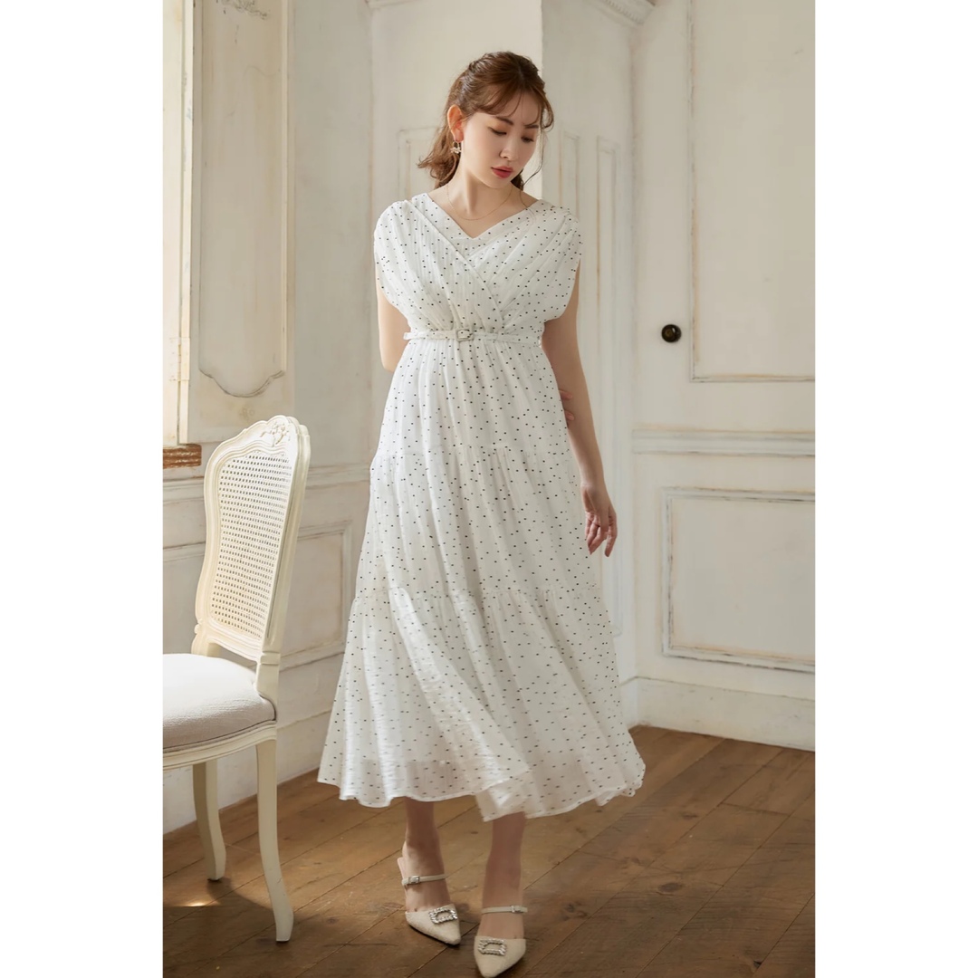 herlipto Tiered Polka-Dot Long Dress124肩幅