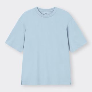 ジーユー(GU)のGU  ジーユー ドライポンチクルーネックT 五分袖 五分丈 Tシャツ 水色(Tシャツ/カットソー(半袖/袖なし))