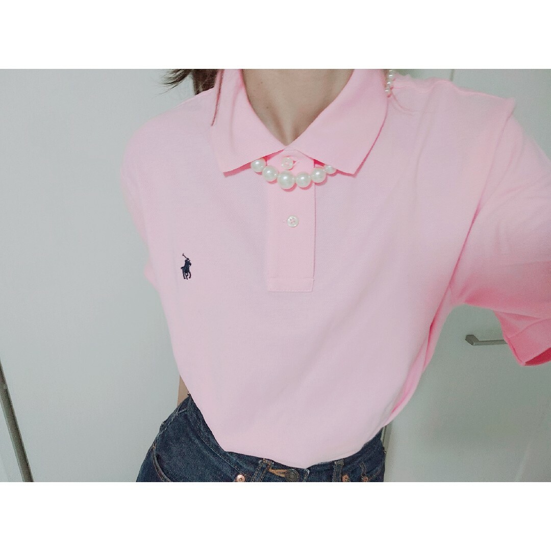 タグ無し未使用品☆ ポロラルフローレン ワンポイント刺繍 ポロシャツ ピンク