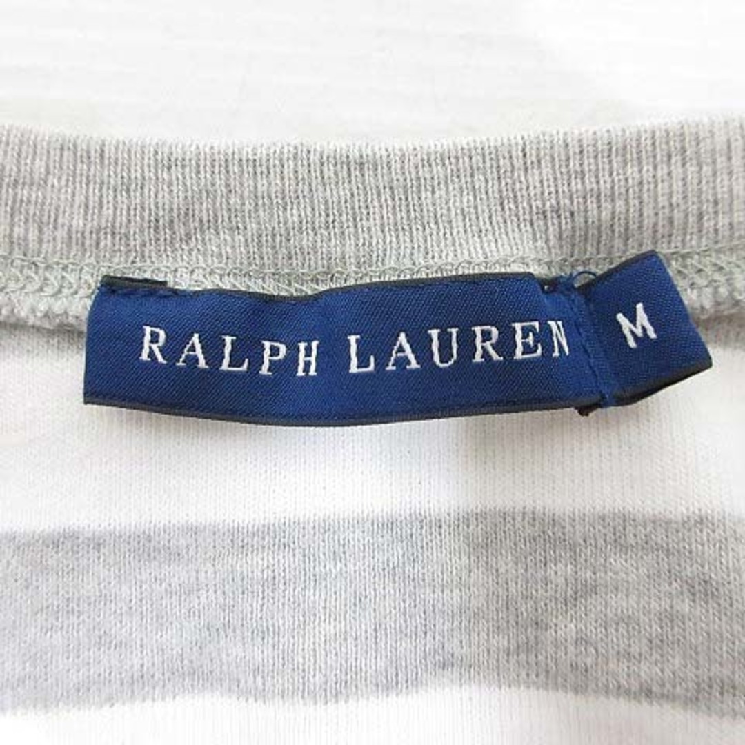 Ralph Lauren(ラルフローレン)のラルフローレン ボーダー柄 半袖 Vネック Tシャツ カットソー M グレー×白 レディースのトップス(Tシャツ(半袖/袖なし))の商品写真