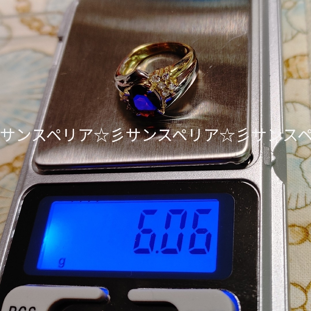 Pt850&K18 ガーネットとダイヤモンドのデザインリング6g - リング(指輪)