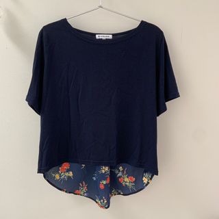 グローバルワーク(GLOBAL WORK)のグローバルワーク　半袖　トップス　Tシャツ　花柄　ネイビー(Tシャツ(半袖/袖なし))