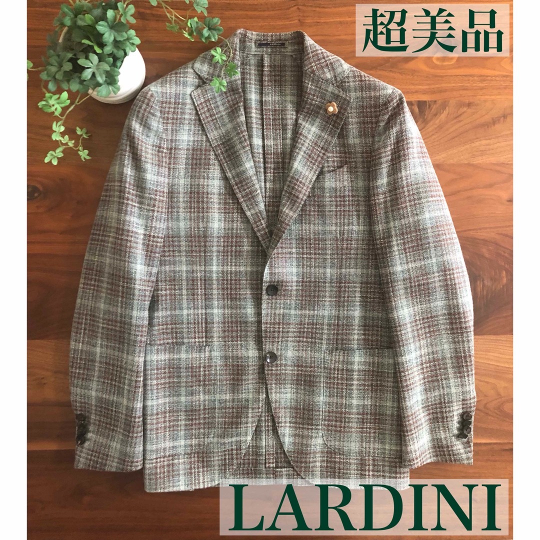 超美品/春夏】LARDINIラルディーニカーキ×ブラウンチェックジャケット44-