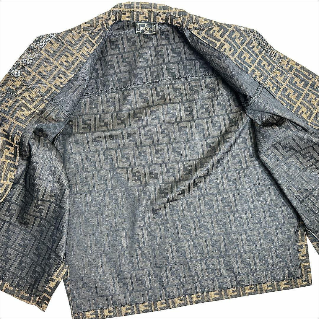 J3147美品 フェンディ ズッカ柄 ラメ切替 ブルゾン ブラウン 40(XL)