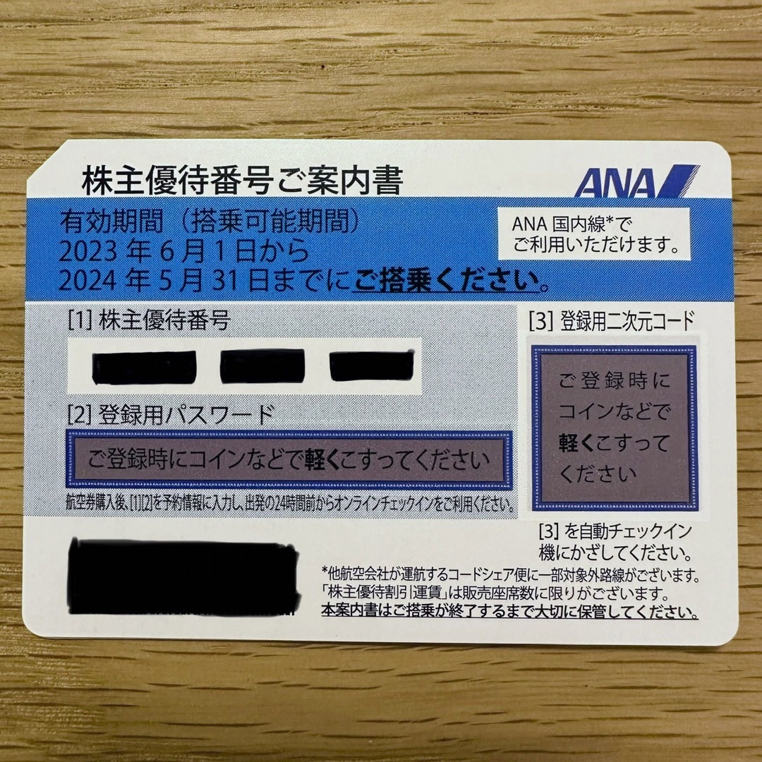 ANA(全日本空輸)(エーエヌエー(ゼンニッポンクウユ))のANA株主優待券2枚セット(2024年5月末まで) チケットの乗車券/交通券(航空券)の商品写真