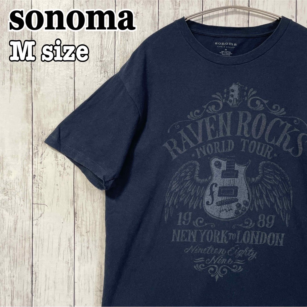 sonoma(ソノマ)のsonoma ソノマ ミュージックTシャツ ギター ワールドツアー ネイビー古着 メンズのトップス(Tシャツ/カットソー(半袖/袖なし))の商品写真