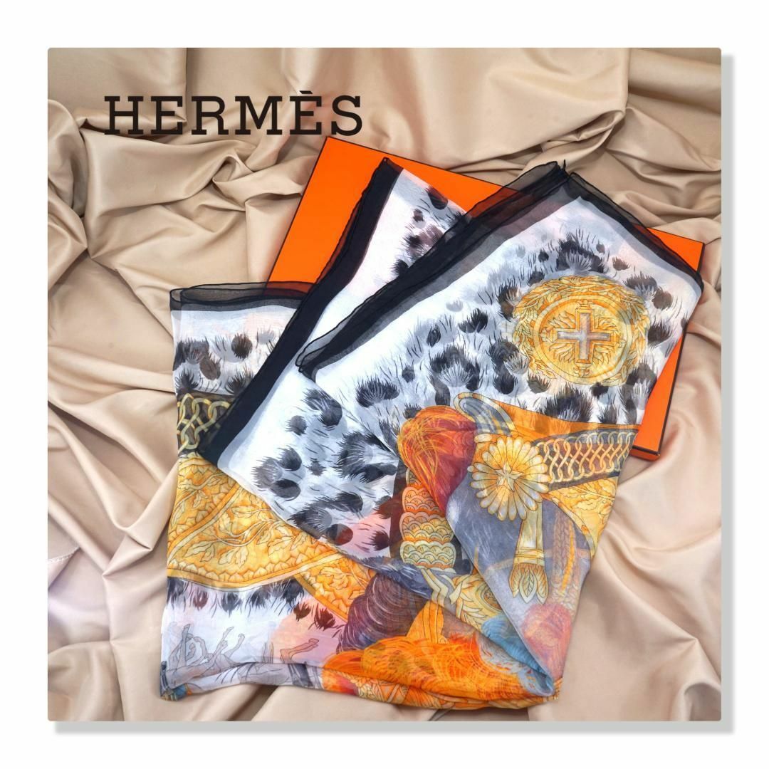 【新品箱付】HERMES エルメス　シフォン　カレ 140　ジェアン　カシシル