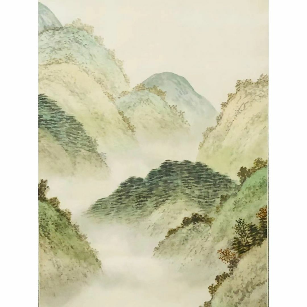 掛軸 羽田晃雅『盛秋 秋景山水』日本画 絹本 肉筆 共箱付 掛け軸