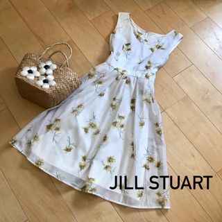 ジルスチュアート(JILLSTUART)のジルスチュアート　花柄オーガンジーリボンベルト付きワンピース(ひざ丈ワンピース)