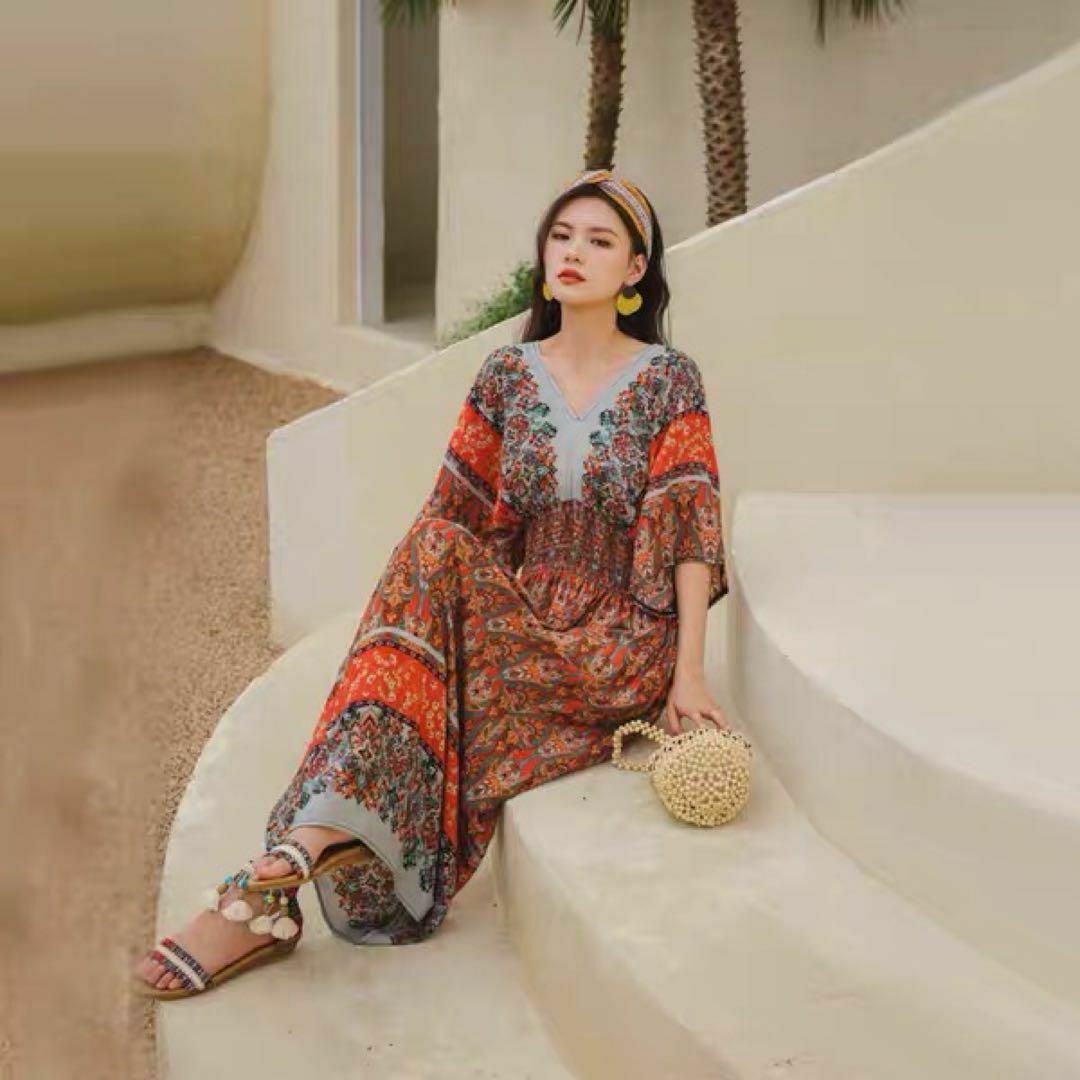 春夏コーデ❤️ロングワンピース ドレス パーティー 半袖 リゾート