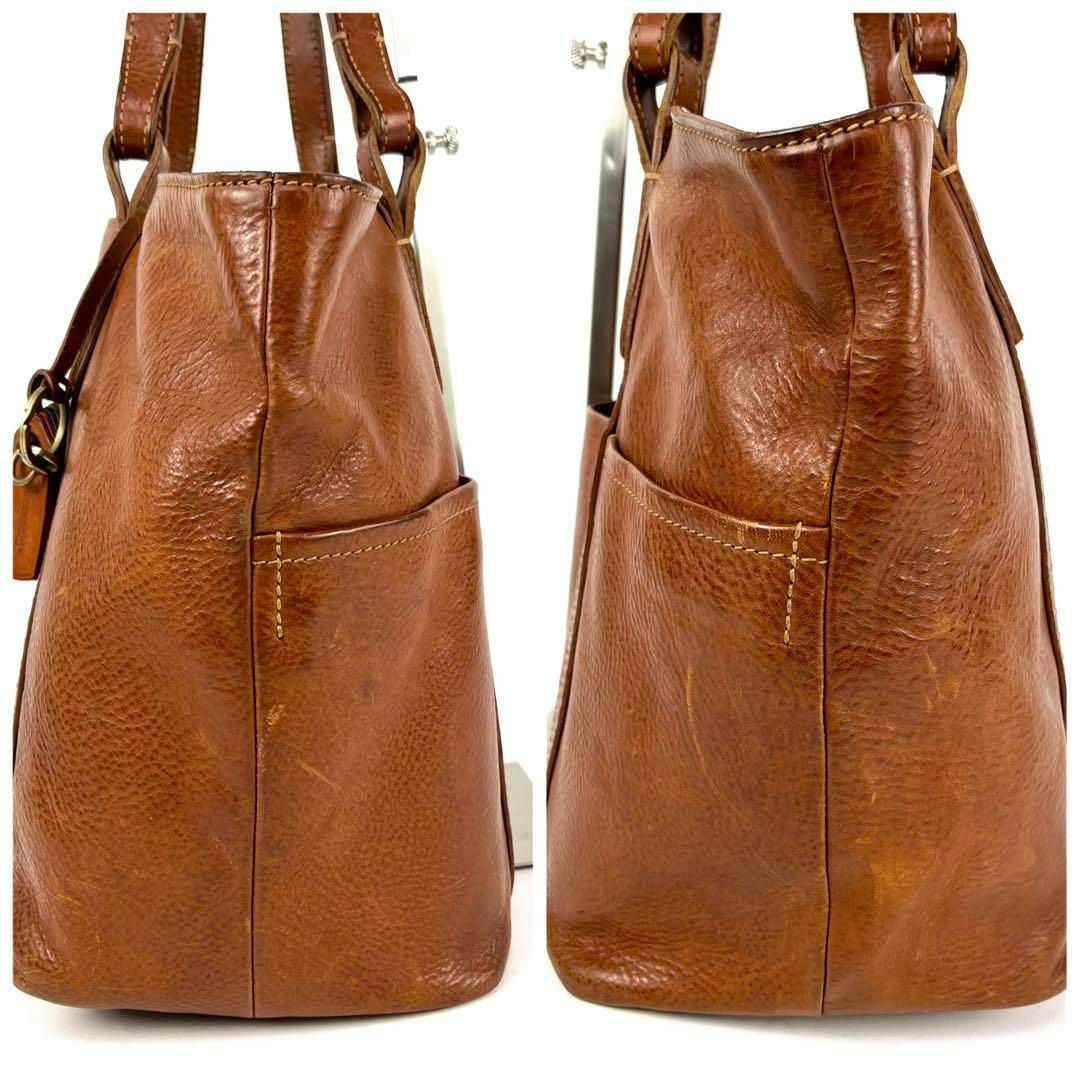 美品 gentenゲンテン レザー トートバッグ 工具ロゴ 型押し キャメル