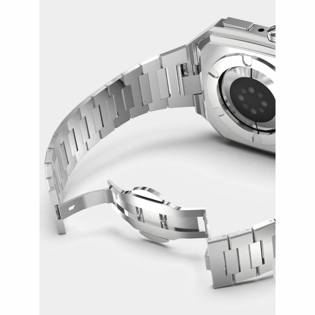 Apple Watch バンド一体型ステンレスハードケース 45ｍｍ Sv/BK - 金属 ...